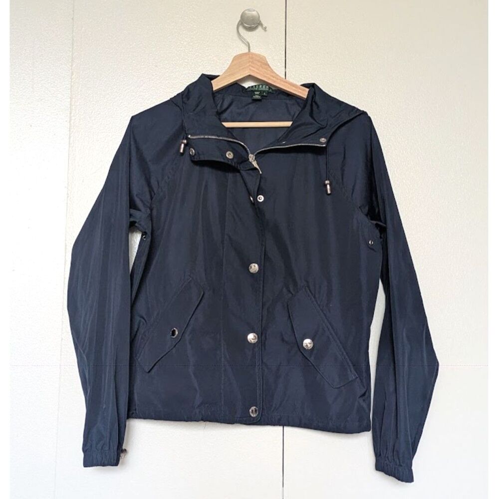 Lauren by Ralph Lauren Navy Blue Cropped Rain Jacket Sz S